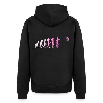 Darts Evolution Dartspielerin Dart Geschenk Frauen - Unisex Premium Bio Zip Hoodie - Schwarz - Hinten - Nico (187cm)