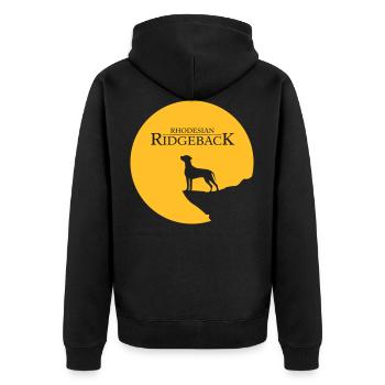 Rhodesian Ridgeback Rising Sun - Unisex Premium Bio Zip Hoodie - Schwarz - Hinten - Nico (187cm)