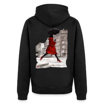 RAINING FRAU - Unisex Premium Bio Zip Hoodie - Schwarz - Hinten - Nico (187cm)