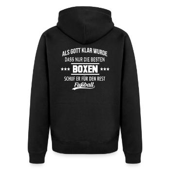 Als Gott klar wurde - BOXEN - Unisex Premium Bio Zip Hoodie - Schwarz - Hinten - Nico (187cm)