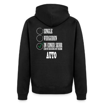 In einer Beziehung mit meinem Auto! - Unisex Premium Bio Zip Hoodie - Schwarz - Hinten - Nico (187cm)