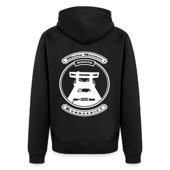 Meine Heimat Ruhrgebiet Förderturm Bergbau Fan - Unisex Premium Bio Zip Hoodie - Schwarz - Hinten - Nico (187cm)