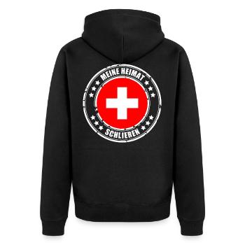 MEINE HEIMAT SCHLIEREN - Unisex Premium Bio Zip Hoodie - Schwarz - Hinten - Nico (187cm)