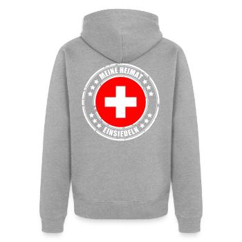MA VILLE NATALE EINSIEDELN - Veste à capuche bio Premium Unisexe - gris chiné - Dos - Nico (187cm)