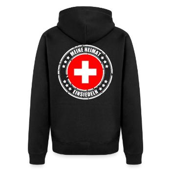 MEINE HEIMAT EINSIEDELN - Unisex Premium Bio Zip Hoodie - Schwarz - Hinten - Nico (187cm)