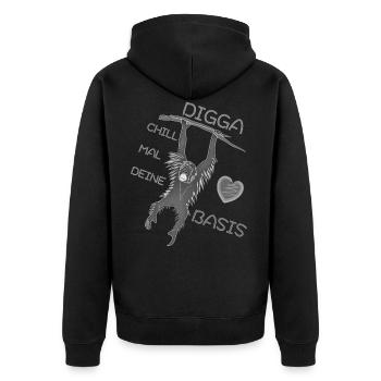 DIGGA CHILL MAL DEINE BASIS - Unisex Premium Bio Zip Hoodie - Schwarz - Hinten - Nico (187cm)