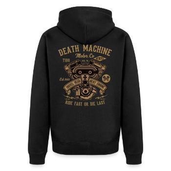Death Machine Motorcycle Biker Rocker Motor Outlaw - Unisex Premium Organic Zip Hoodie - black - Back - Nico (187cm)