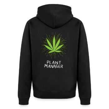Plant Manager Cannabis Marihuana THC CBD Weed Hanf - Unisex Premium Bio Zip Hoodie - Schwarz - Hinten - Nico (187cm)