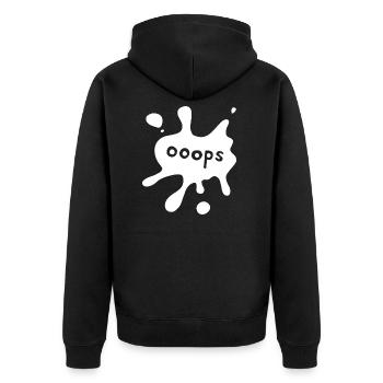 Fleck ooops white - Unisex Premium Bio Zip Hoodie - Schwarz - Hinten - Nico (187cm)