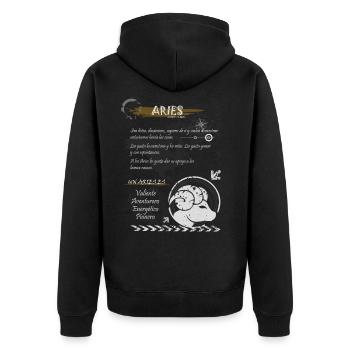 SIGN ARIES - Unisex Premium Bio Zip Hoodie - Schwarz - Hinten - Nico (187cm)