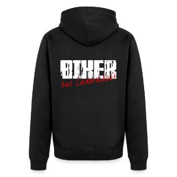 Biker aus Leidenschaft - Unisex Premium Bio Zip Hoodie - Schwarz - Hinten - Nico (187cm)