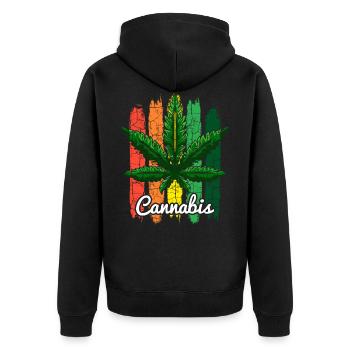Cannabis Haschish Jamaika Hanfblatt Geschenk - Unisex Premium Bio Zip Hoodie - Schwarz - Hinten - Nico (187cm)