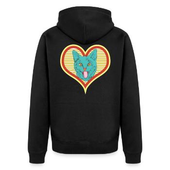 Katzengesicht streckt die Zunge raus - Unisex Premium Bio Zip Hoodie - Schwarz - Hinten - Nico (187cm)