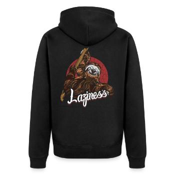 Faultier Faultiere Faulheit Geschenk Idee - Unisex Premium Bio Zip Hoodie - Schwarz - Hinten - Nico (187cm)