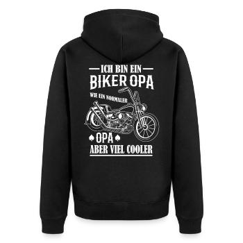 Biker Opa Motorrad Shirt Geschenk - Unisex Premium Bio Zip Hoodie - Schwarz - Hinten - Nico (187cm)