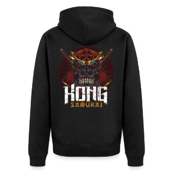 Samurai Kong Gorilla - Unisex Premium Bio Zip Hoodie - Schwarz - Hinten - Nico (187cm)