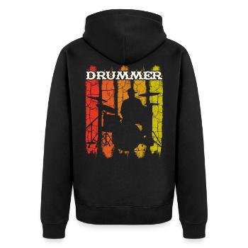 Musicien de batteur rétro vintage - Veste à capuche bio Premium Unisexe - noir - Dos - Nico (187cm)