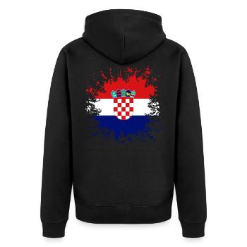 Kroatien Flagge Farbspritzer - Unisex Premium Bio Zip Hoodie - Schwarz - Hinten - Nico (187cm)