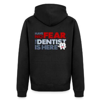 The dentist is here - Unisex Premium Organic Zip Hoodie - black - Back - Nico (187cm)