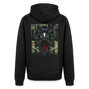 Cyborg Tyrannosaurus Rex Scifi - Unisex Premium Bio Zip Hoodie - Schwarz - Hinten - Nico (187cm)