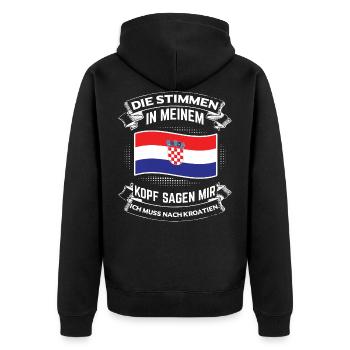 Ich muss nach Kroatien! Zagreb Urlaubsland Land - Unisex Premium Bio Zip Hoodie - Schwarz - Hinten - Nico (187cm)