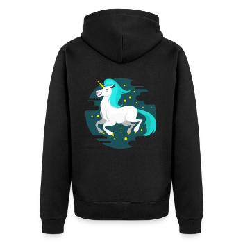 Étoiles de cheval licorne blague peluche paillettes - Veste à capuche bio Premium Unisexe - noir - Dos - Nico (187cm)