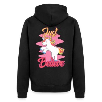 Unicorn pink horse stuffed animal pet joke gag - Unisex Premium Organic Zip Hoodie - black - Back - Nico (187cm)