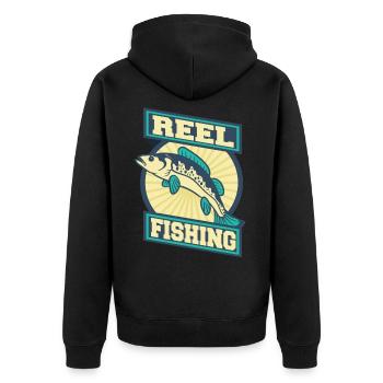 Pêche, poisson, truite, lac lac, bobine, appât, animal - Veste à capuche bio Premium Unisexe - noir - Dos - Nico (187cm)