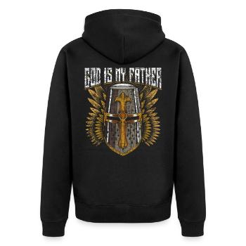 Kreuzritter Ritterhelm Ritterorden - Unisex Premium Bio Zip Hoodie - Schwarz - Hinten - Nico (187cm)