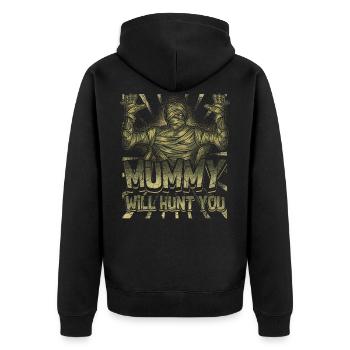 Mumien - Unisex Premium Bio Zip Hoodie - Schwarz - Hinten - Nico (187cm)