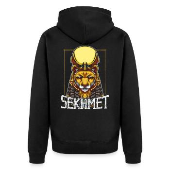 Ägyptische Göttin Sachmet Löwin Mythologie - Unisex Premium Bio Zip Hoodie - Schwarz - Hinten - Nico (187cm)