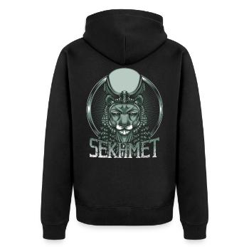 Goddess of war Sachmet Egyptian Egypt god - Unisex Premium Organic Zip Hoodie - black - Back - Nico (187cm)