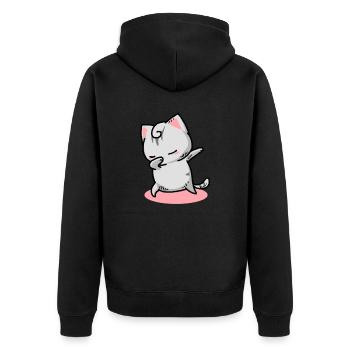 Katze Kawaii Dab - Unisex Premium Bio Zip Hoodie - Schwarz - Hinten - Nico (187cm)