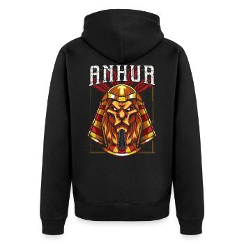 Anhur Mythologie Gott Gottheit Ägyptisch Löwe - Unisex Premium Bio Zip Hoodie - Schwarz - Hinten - Nico (187cm)