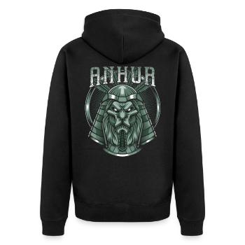 Gott des Krieges Anhur Ägyptisch Ägypten Gottheit - Unisex Premium Bio Zip Hoodie - Schwarz - Hinten - Nico (187cm)