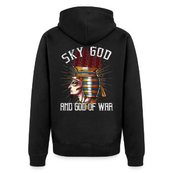 Anhur Ägyptischer Himmelsgott Mythos - Unisex Premium Bio Zip Hoodie - Schwarz - Hinten - Nico (187cm)