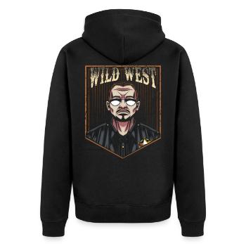 Wild West Sheriff Western Gesetzeshüter Vintage - Unisex Premium Bio Zip Hoodie - Schwarz - Hinten - Nico (187cm)