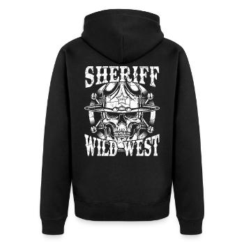Wilder Westen Sheriff Totenkopf Cowboy Western - Unisex Premium Bio Zip Hoodie - Schwarz - Hinten - Nico (187cm)
