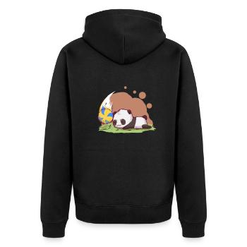 Volleyball Panda Pandabär Volleyballer Ballsport - Unisex Premium Bio Zip Hoodie - Schwarz - Hinten - Nico (187cm)