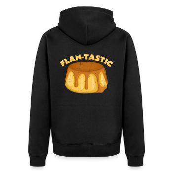 Flan - Tastic | Torte Wortspiel Lustige Sprüche - Unisex Premium Bio Zip Hoodie - Schwarz - Hinten - Nico (187cm)