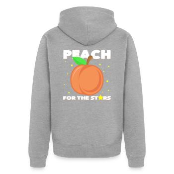Pfirsich Wortspiel - Unisex Premium Bio Zip Hoodie - Grau meliert - Hinten - Nico (187cm)