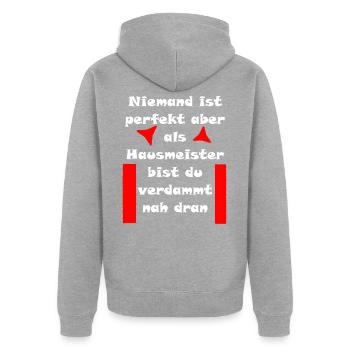 Hausmeister - Unisex Premium Bio Zip Hoodie - Grau meliert - Hinten - Nico (187cm)