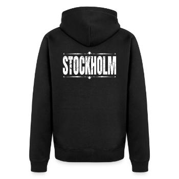 Stockholm - Unisex Premium Bio Zip Hoodie - Schwarz - Hinten - Nico (187cm)