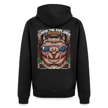 Lama - Unisex Premium Bio Zip Hoodie - Schwarz - Hinten - Nico (187cm)