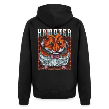 Hamster - Unisex Premium Bio Zip Hoodie - Schwarz - Hinten - Nico (187cm)