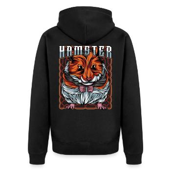 Trendy Hamster Haustier Nagetier Maus Geschenk - Unisex Premium Bio Zip Hoodie - Schwarz - Hinten - Nico (187cm)