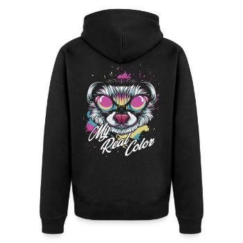 Frettchen - Unisex Premium Bio Zip Hoodie - Schwarz - Hinten - Nico (187cm)