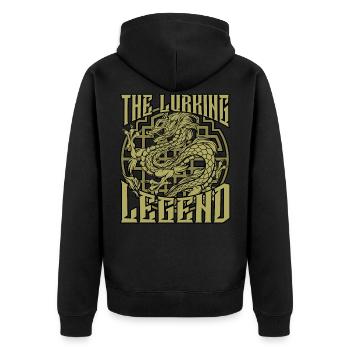 Lurking Legend | Chinesischer Drache Long Geschenk - Unisex Premium Bio Zip Hoodie - Schwarz - Hinten - Nico (187cm)