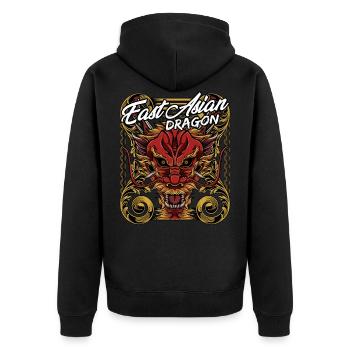 Chinesischer Drache | Long Fabelwesen Geschenk - Unisex Premium Bio Zip Hoodie - Schwarz - Hinten - Nico (187cm)