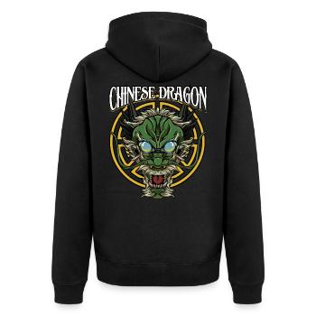 Chinesischer Drache | Fabeltier China Geschenk - Unisex Premium Bio Zip Hoodie - Schwarz - Hinten - Nico (187cm)